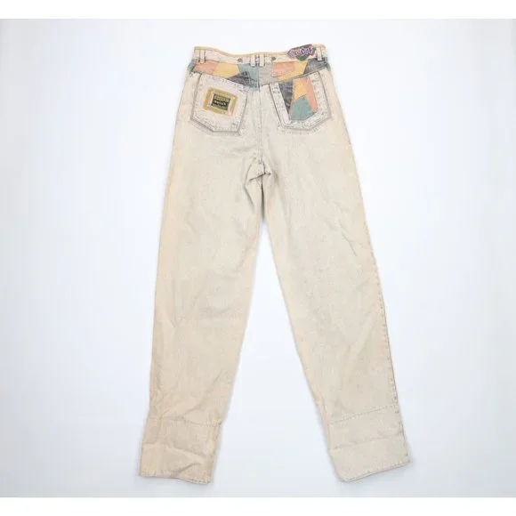 NOS Vtg 90s Streetwear Mens 31x34 Stonewashed Rainbow Baggy Fit Flip Cuff Jeans